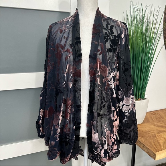 Akemi+Kin Fern Burnout Velvet Kimono Cardigan One Size Floral Dark Romantic EUC - Picture 1 of 7